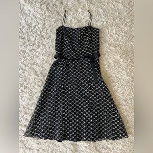 NWT Laundry Women’s Black White Spaghetti Strap Cocktail Floral Midi Dress Bow 6